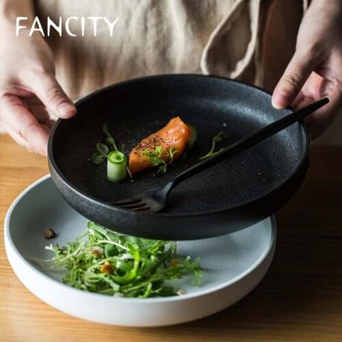 FANCITY European Creative Western Food Plate Deep Plate Ceramic Round Soup Plate Fish Plate Dim Sum Plate Salad Plate Small Home