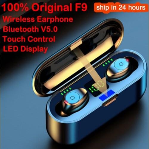 F9 Wireless Earphone Bluetooth V5.0 TWS Wireless Bluetooth Earphone Waterproof LED Display 2000mAh Power Headset With Microphone