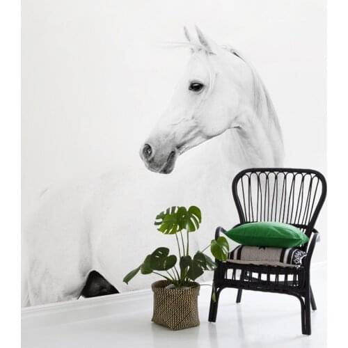 8D Papel Mural White Horse Wall Decoration 3d Wall Mural Animal Wallpaper 3D Wall paper Photo Murals for Bedroom Sofa Background