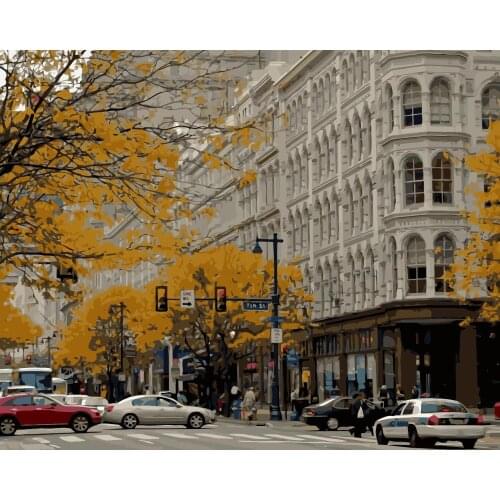 MaHuaf-j285 Chicago Autumn Skyscrapers Street Motion painting by numbers paint canvas for home decor