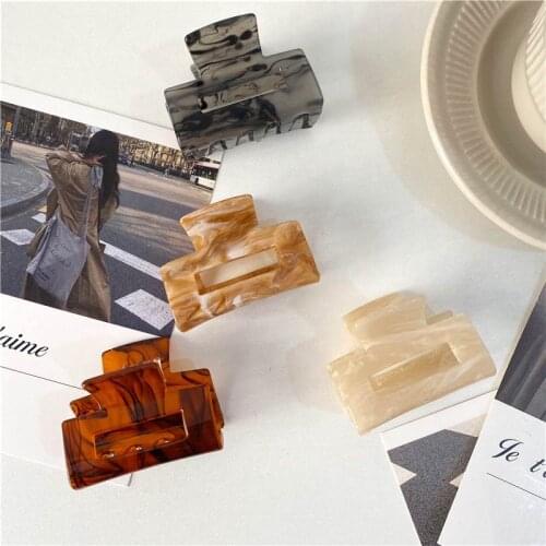 Korean 2020 New Trendy Vintage Acetic Acid Resin Geometric Square Big Hair Claws Hair Clips For Women Fashion Hair Jewelry