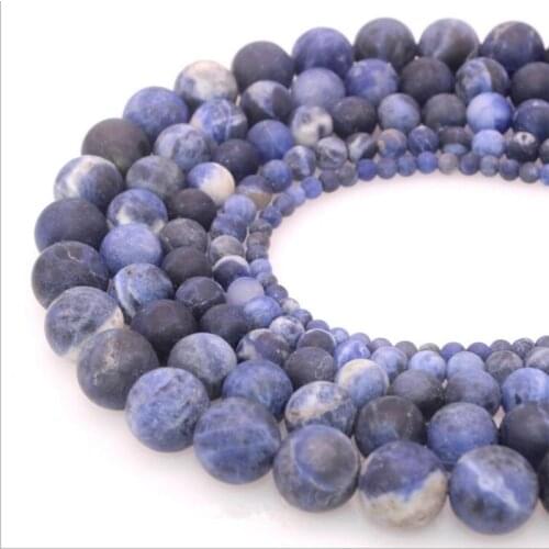 Natural Frosted Blue Stone Beads Round Matte Loose Beads for Jewelry Making 4 6 8 10 12 MM fit Charm Bracelet DIY Finding Z1162