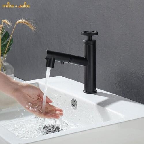 Brass hot and cold pull out basin sink tap black cold faucet Industrial style bathroom sink black sink tap Sink faucet