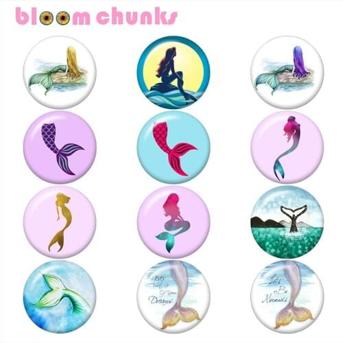 Moon mermaid Art 12mm/18mm/20mm/25mm Round photo glass cabochon demo flat back Making findings B5882