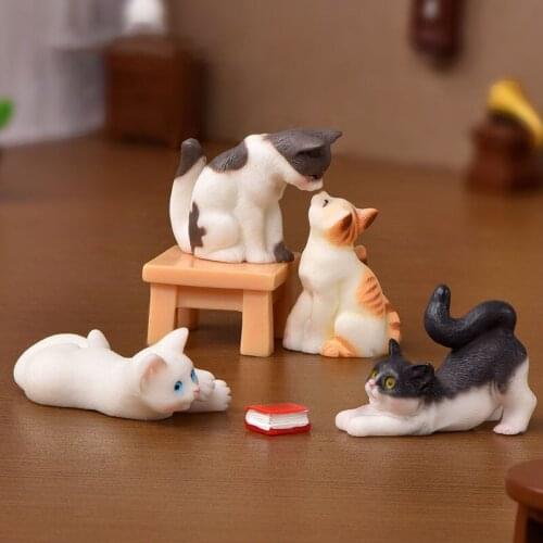 Cute Simulation Cat Figurines Miniatures Resin Decoration Cartoon Animal Book Chair Garden Accessories Ornaments Gifts