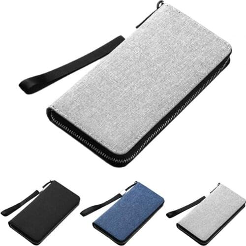 Men Multi-slot Large Capacity Canvas Card Cash Wallet Zipper Business Handbag