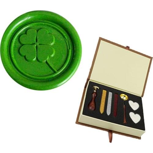Signature Custom Vintage Clover Custom Picture Logo Wedding Invitation Wax Seal Sealing Stamp Rosewood Handle Set Kit