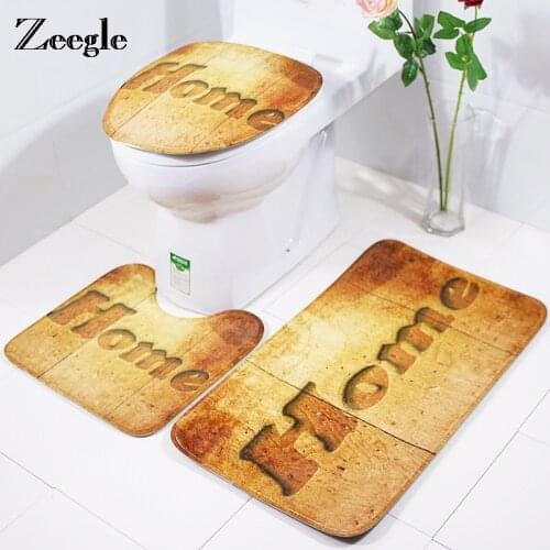 Zeegle 3Pcs Carpet Set For Bathroom And Toilet Absorbent Bathroom Rug Anti-Slip Toilet Seat Cover Bath Mat Floor Carpet