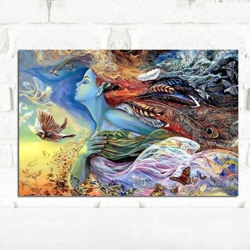 Feather Fly Girl Spirite Canvas Painting Posters and Prints Scandinavian Cuadros Nursery Wall Picture for Living Room home decor