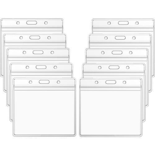 Newest 10Pcs ID Card Protector Clear PVC Sealed Plastic Work ID Holder With Hanging Slot For Business Exhibition Office Supplies