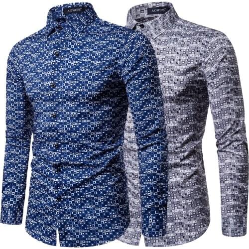 YS031 2019 new foreign trade European code long sleeve shirt men digital wave point printing shirt YS031