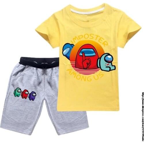 Baby clothes Cool cartoon kids T shirt summer boy girl personality cute fashion Game Among US short sleeve tops pants 2pcs