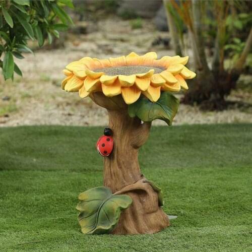 Polyresin Sunflower Bird Bath Garden Ornament with Ladybutt Yard Lawn Decoration can CSV