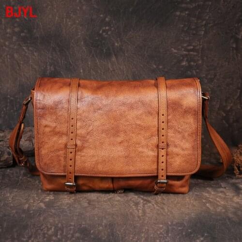 Business Casual Leather Briefcase Mens Bag Men Travel Shoulder Bag Messenger Postal Briefcase Tide Handmade Cowhide Leather Tc