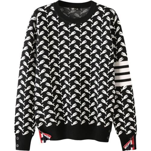 Autumn Winter Whale Embroidery Knit Pullover Sweater Women O-Neck Long Sleeve Knitted Tops Casual Short Knitting Sweaters Female