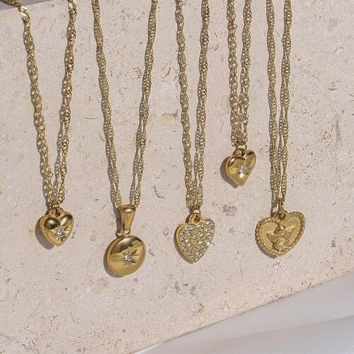 Luxury Wedding Jewelry for Women Dainty Angel Heart Pendant Zircon Stainless Steel Chain Necklaces for Girls 18K Gold Bride Gift