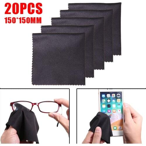 20pcs Black Glasses Lens Cloth Microfibre Lens Eye Glasses Screen Cleaning Wipe Cloths Cleaner 15x15cm