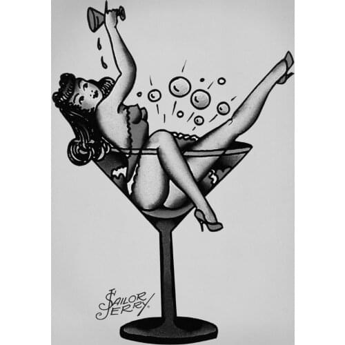 Sailor Jerry Pin Up Cocktail Black & White Art print Silk poster Home Wall Decor