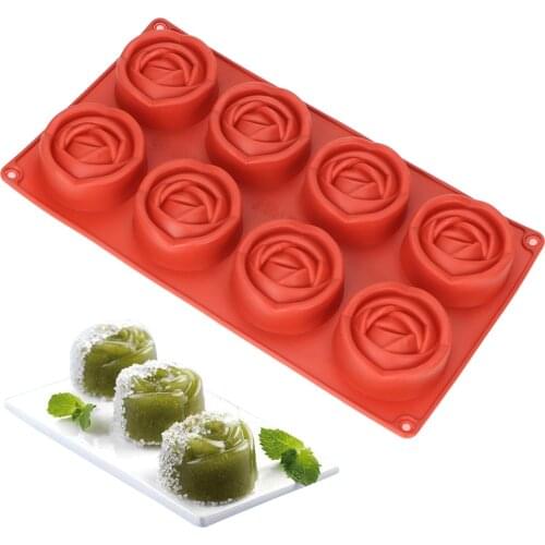 Cake Decoration Tool DIY 3D Rose Flower Kitchen Tools 8 Cavity Mousse Cake Mold Rose Chocolate Mould Silicone
