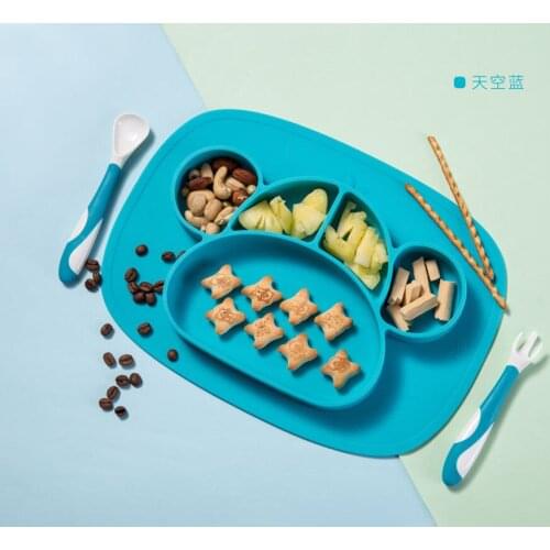 Silicone Dinner Plate Baby Complementary Food Silicone Integrated Cartoon Children Tableware