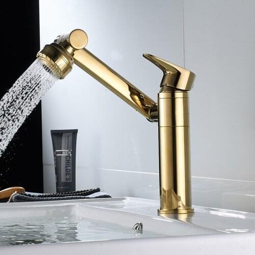 Bathroom Basin Faucets Solid Brass Sink Mixer Tap Hot & Cold Single Handle Deck Mounted Lavatory Crane Water Tap Brushed Gold