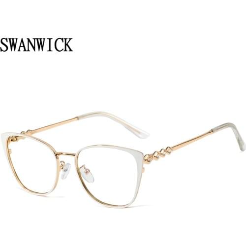 Swanwick female anti blue light glasses woman glasses optical retro rhinestones metal spectacle frames for computer red black