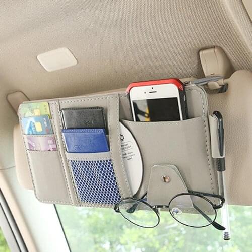 Faux Leather Car Sun Visor Storage Bag Glasses Ticket Mobile Phone Organizer car accessories