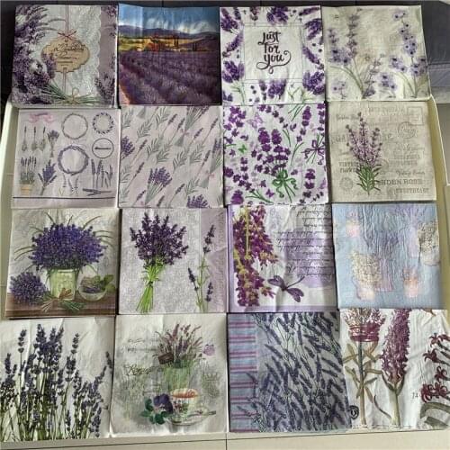 Vintage Napkin paper elegant tissue print purple flower lavender handkerchief decoupage servilletas wedding birthday party decor