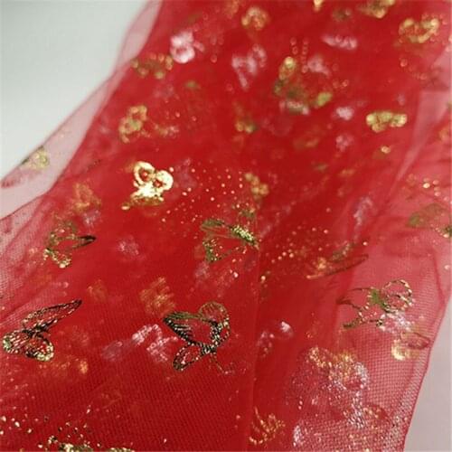 Airy print gold butterfly Tulle lace fabric For DIY wedding dress Baby Christmas Festival Cosplay Dress Flower Girl Bow tie