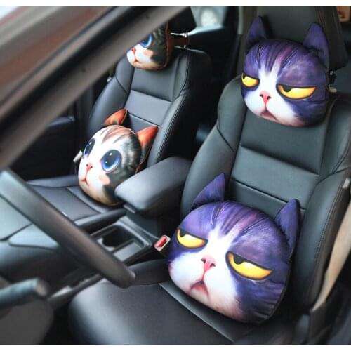 Funny Car headrest neck pillow husky cat cartoon personality car seat pillow with blanket car decore special gift for friends