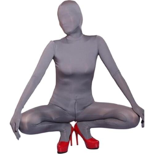 Woman Appeal Clothing Full Body Jumpsuit Ice Silk Zip Open Crotch Transparent Zentai Sex Body-Stocking Erotic Costume Bodysuit