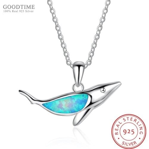 Fashion Genuine 925 Sterling Silver Fine Jewelry Blue Opal Little Whale Pendant Necklaces Anniversary For Women Girl Dress Up