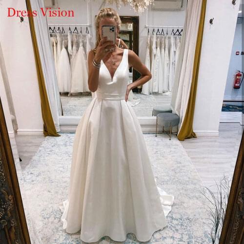Simple Satin V-neck Wedding Dresses Sleeveless Vestidos De Novia Robe De Soirée De Mariage Bride To Be Свадебное платье
