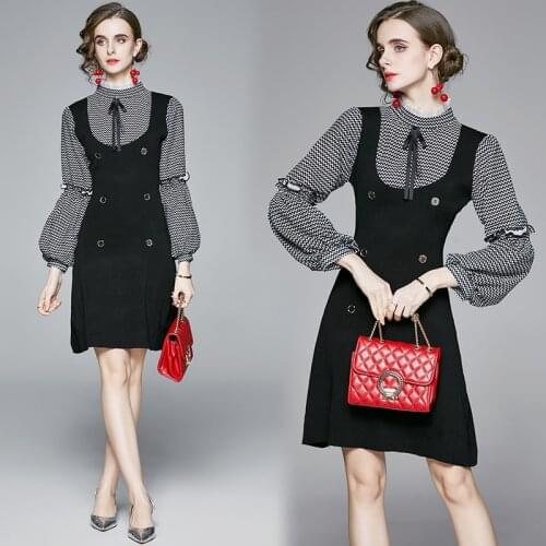 ZUOMAN Women Autumn Vintage Knitted Dress Festa High Quality Office Cocktail Party Robe Femme Designer Lantern Sleeve Vestidos