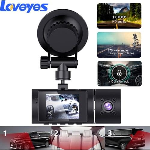 2'' Three Way Car DVR Three Lens Video Recorder Dash Cam HD 1080P Night Vision G-Sensor Wide Angle Reversing Camera Camcorder