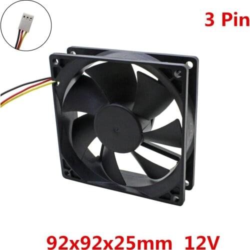 2pcs/lot) 92x92x25mm 9225 fans 12V 3pin Brushless 9cm DC Fans cooling radiator computer 's component heat dissipation