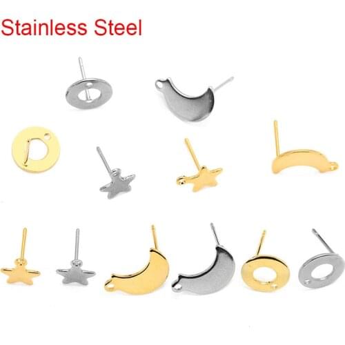 20pcs Stainless Steel Earring Hooks Gold Color Hypoallergenic Stud Earring Post With Loop Making Diy Jewelry Findings Supplies