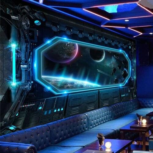3D space capsule mural living room TV science fiction film background wall decoration KTV Internet bar E-sports Hotel wallpaper