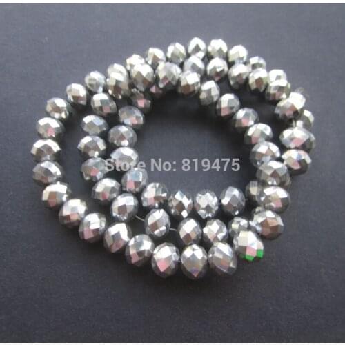 70Pcs/Lot 8mm*6mm Glass crystal beads Loose Rondelle Silver Plated Color Jewelry accessoires