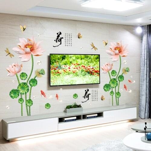 78*114cm Lotus Flower Wall Stickers Dragonfly Butterfly Home Decor Beautiful Wall Decal Vinyl DIY Mural Room Decoration