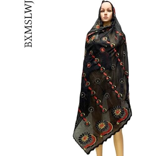 African Fashion Scarf Hijabs Colorful Shawl Muslim Style Embroidery Flower and Set With Diamond Cotton Fabric Turban for Woman