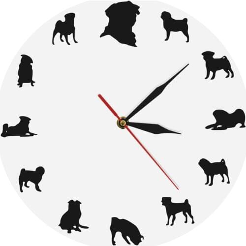 Pug Handmade Acrylic Wall Clock Pekingese Dog Watch Wall Clock Perky Pug Silhouette Timepiece Modern Indoor Decor