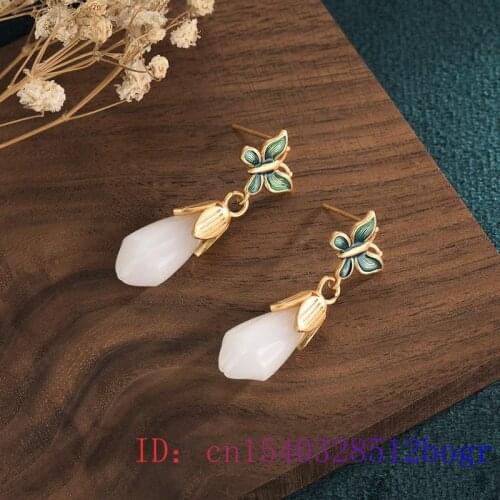 White Jade Flower Earrings Women 925 Silver Amulet Gemstone Charm Zircon Gifts Chalcedony Jewelry Fashion Natural Crystal