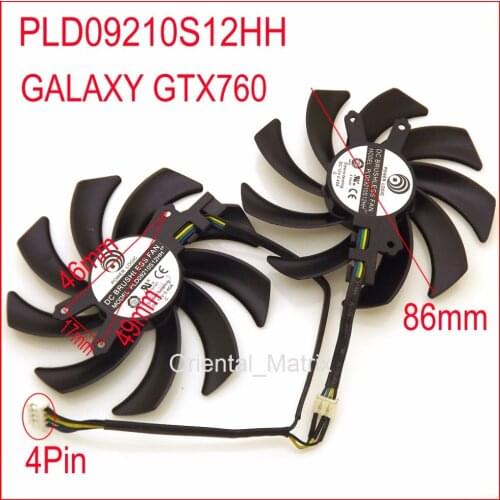 Free Shipping 2pcs/lot PLD09210S12HH 12V 0.40A 86mm For GALAXY GTX760 Graphics Card Cooling Fan 4Pin