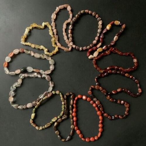 Natural Tumbled Stone Chips Beads Bracelet Rutilated Quartz Garnet Chakra Reiki Healing Stone Meditation 1pc