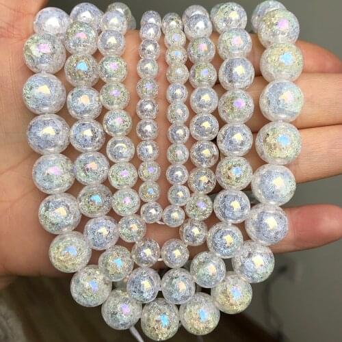 Natural Stone Rainbow AB White Snow Cracked Quartz Crystal Beads For Jewelry Making Diy Bracelet Necklace 15Inch 4 6 8 10 12mm