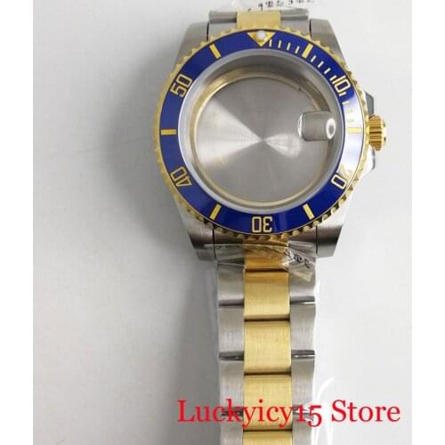 Gold Coated 40mm Watch Case with Watch Strap sapphire Glass Fit ETA 2836 MIYOTA Movement