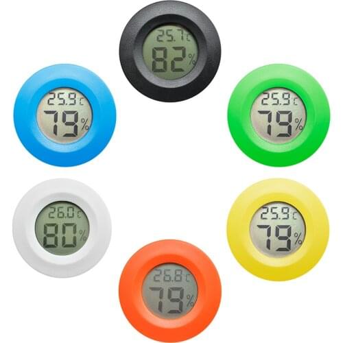 Digital LCD Display Cigar Humidor Hygrometer Thermometer Round Black Face Black Tester Tools for Pet Auto Car