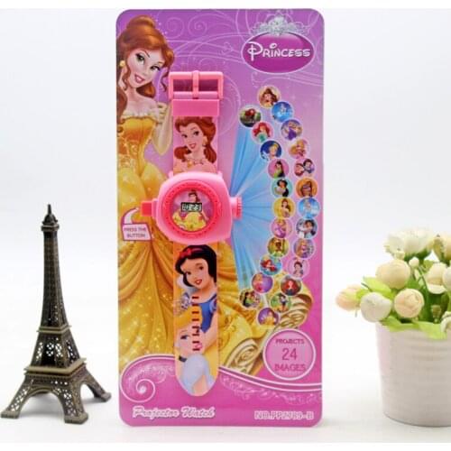 Disney princess Childrens cartoon 3D 24 figure projection watch student educational toy watch boy girl gift Frozen Elsa watch