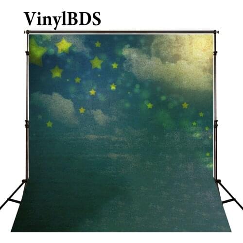 VinylBDS Newborn Backdrop Cartoons Night Sky Children Photo Background Clouds Yellow Stars Background Customize Backdrop baby